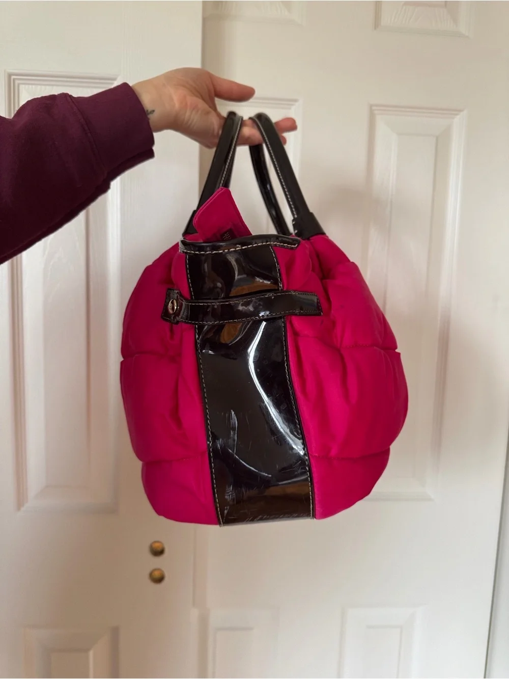 Kate Spade Hot Pink Quilted Tote with Black Handles